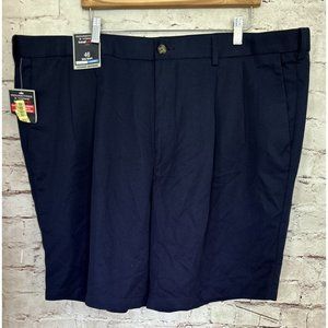 Roundtree & Yorke Travel Smart Classic Fit Pleated Shorts Size 46 Dark Blue NEW